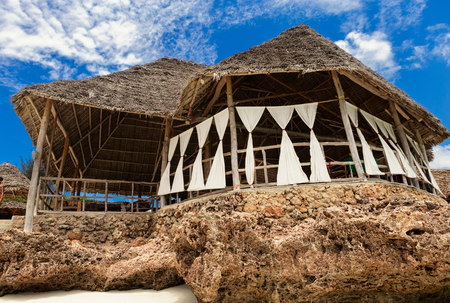 Beautiful restaurant at the oceanfront. Tanzania, Zanzibar Island.のeditorial素材