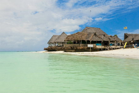 Beautiful restaurant at the oceanfront. Tanzania, Zanzibar Island.のeditorial素材