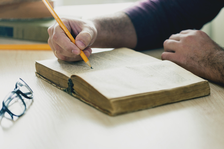 Education concept. Student learn in the classroom close upの写真素材