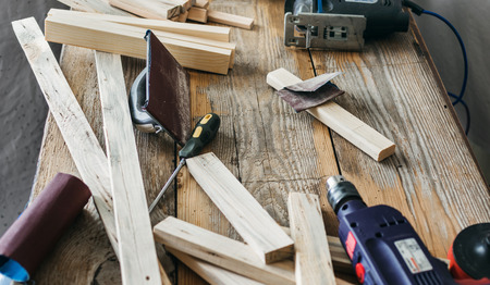 Carpenter workplace in carpentry workshop