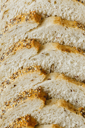 Sliced Wheat Bread with Flax Seeds Top View.