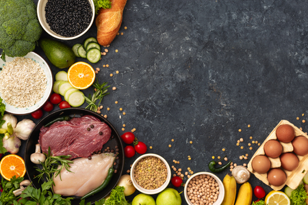 Healthy nutrition ingredients top view different a diet food copy spaceの写真素材
