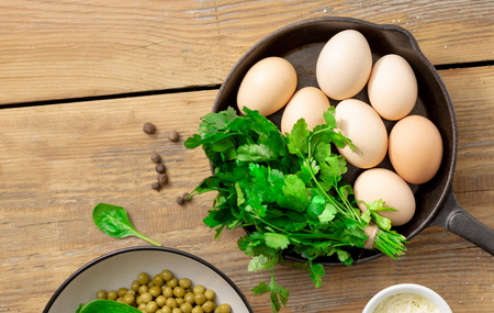 Ingredients for cooking healthy breakfast eggsの写真素材