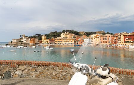 Sestri Levante, Genoa, Italy. Landscape of a beautiful bay in Sestri Levanteの写真素材