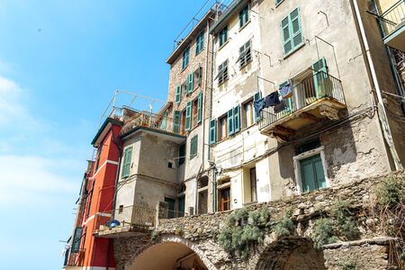 Scenic view of colorful village Riomaggiore in Cinque Terre, Italy