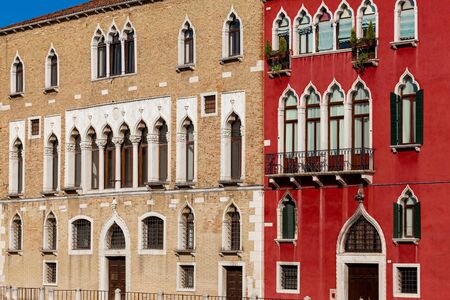 Beautiful colorful building facade in Venice, Italy. Summer cityscapeの写真素材