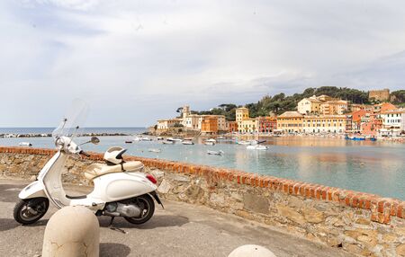 Sestri Levante, Genoa, Italy. Landscape of a beautiful bay in Sestri Levanteの写真素材