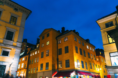 Evening street of Stockholm. Gamla Stan historic center of Stockholmのeditorial素材
