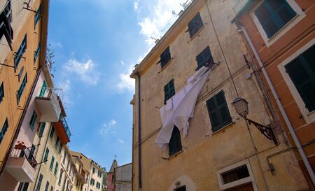 Beautiful building facade in Riomaggiore, Cinque Terre, Italy. Summer cityscapeの写真素材