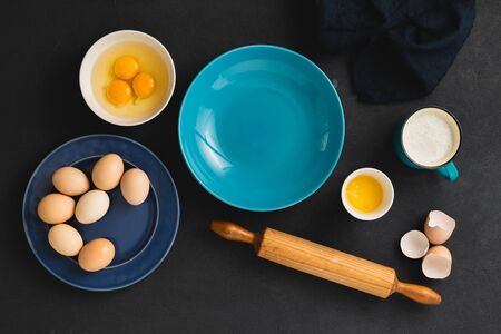 Dough ingredients on a white background top viewの写真素材