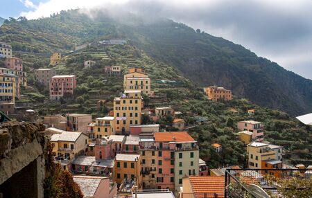 Scenic view of colorful village Riomaggiore in Cinque Terre, Italy