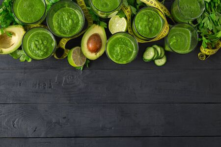 Detox ingredients for cooking diet food with green smoothiesの写真素材