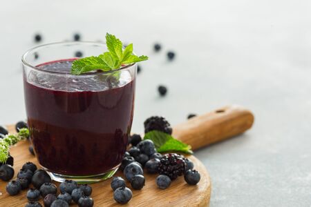 Healthy clean eating concept Blackberry and blueberry summer smoothieの写真素材
