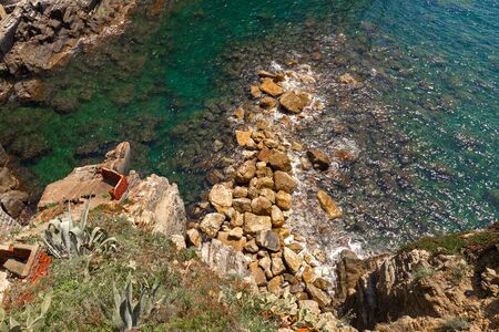 Top view from cliff at sea in Cinque Terre Italyの写真素材