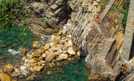 Top view from cliff at sea in Cinque Terre Italyの写真素材