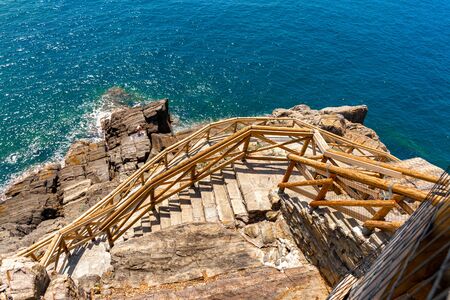 Pathway along the sea in Cinque Terre national park, Italyの写真素材