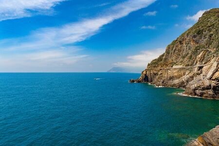 Beautiful italian landscape Riomaggiorein in Cinque Terre Italyの写真素材
