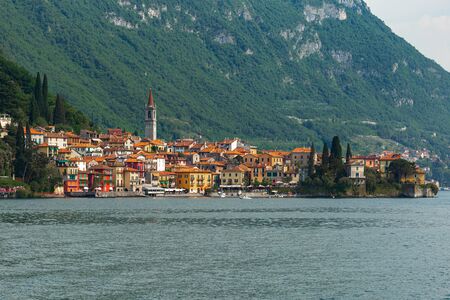 Beautiful panoramic view of Varenna town, Lake Como, Italyの写真素材