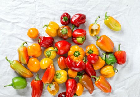 Assortment of fresh homemade pepper on white backgroundの写真素材