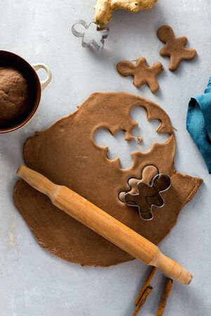 Raw dough for cooking christmas gingerbread cookiesの写真素材
