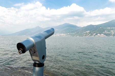 Coin operated binocular View of Lake Como Italyの写真素材