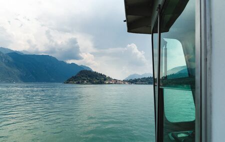View from ferry of Lake Como and the village of Bellagio, Province of Como, Lombardy