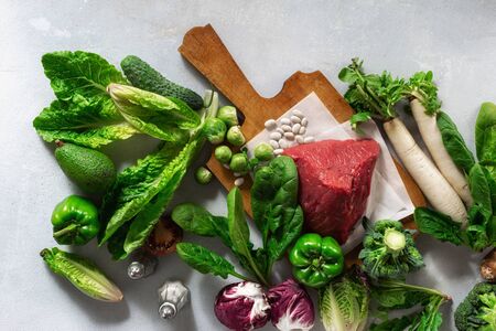 Raw ingredients for Healthy eating and balanced nutrition. Vegetables and meat. Clean eating food conceptの写真素材