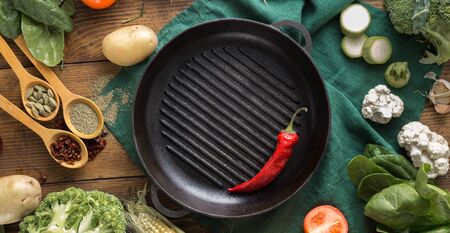 Top view vegetables ingredients for cooking vegetarian grilled food top viewの写真素材
