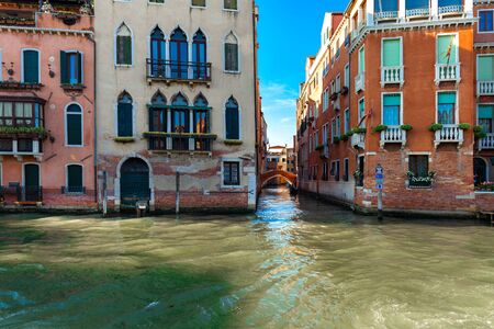 Canal in Venice, Italy with beautiful housesの写真素材