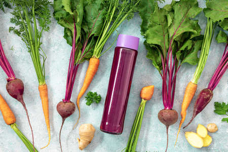 Detox drink with cooking ingredients top view Healthy Diet Food Conceptの写真素材