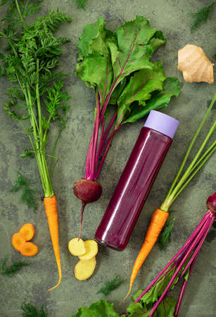 Detox drink with cooking ingredients top view Healthy Diet Food Conceptの写真素材