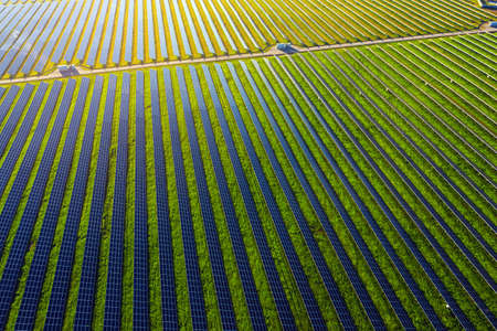 Solar panels in aerial view. Photovoltaic power plantの写真素材