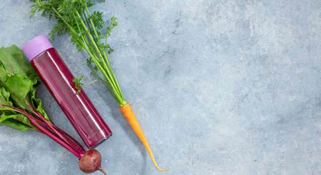 Beetroot detox drink with ingredients for preparation top viewの写真素材