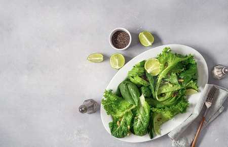 Diet green salad plate top view. Healthy food conceptの写真素材
