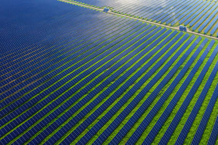 Photovoltaic power plant. Solar panels in aerial view