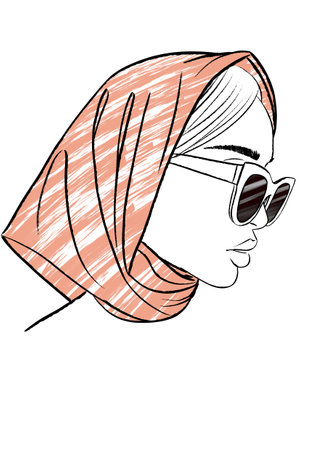 beautiful woman with headscarf and sunglasses vector illustration graphic designの写真素材