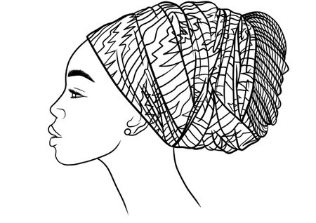 Portrait of a beautiful African American woman with a headscarfの写真素材