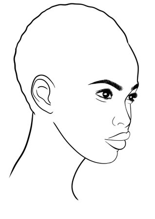 black and white sketch of a young woman's face, vector illustrationの写真素材
