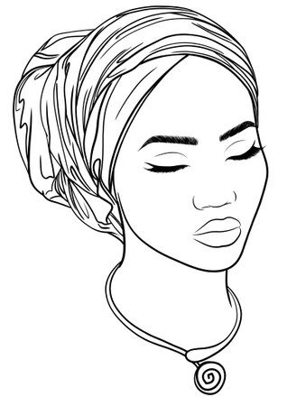 Beautiful african american woman with turban. Vector illustration.の写真素材