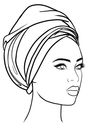 Beautiful woman with a turban on her head. Vector illustrationの写真素材
