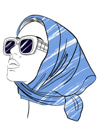 Vector illustration of a girl in a blue headscarf and sunglasses.の写真素材