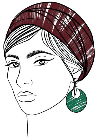 Portrait of a beautiful girl with a turban on her headの写真素材