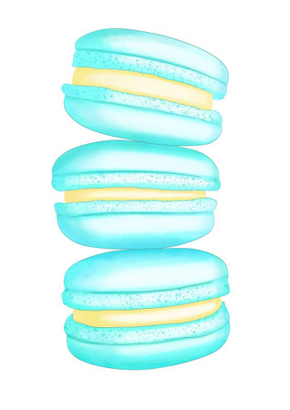 Blue macaroon isolated on white background. Watercolor illustrationの写真素材