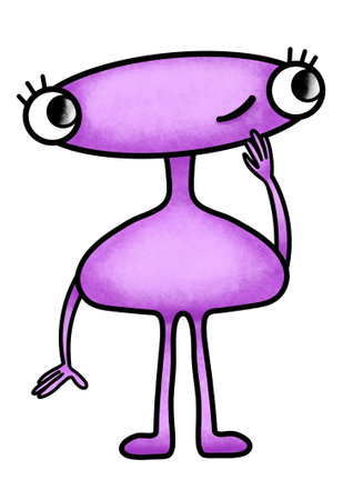 Cute monster, cartoon alien with eyes and legs on white background, illustration for childrenの写真素材