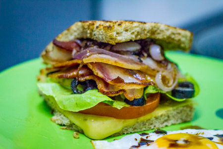 BLT sandwich with sunny side up eggの写真素材