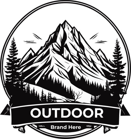 Outdoor emblem with mountains. Vector illustration ready for vinyl cutting.のイラスト素材