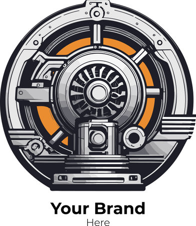 Illustration of a car engine set viewed from front set inside circle on isolated white background done in retro style.のイラスト素材