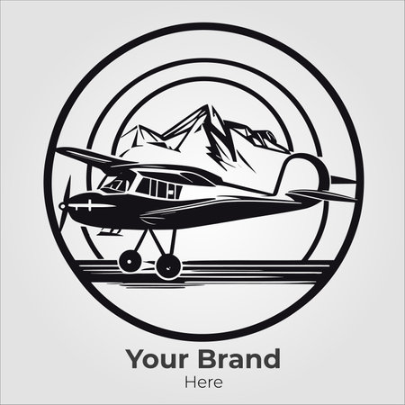 airplane with mountains in the background. Vector illustration on white backgroundのイラスト素材
