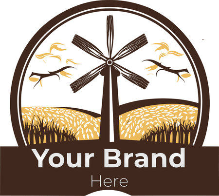 Illustration of a windmill with wheat field set inside circle done in retro style.のイラスト素材