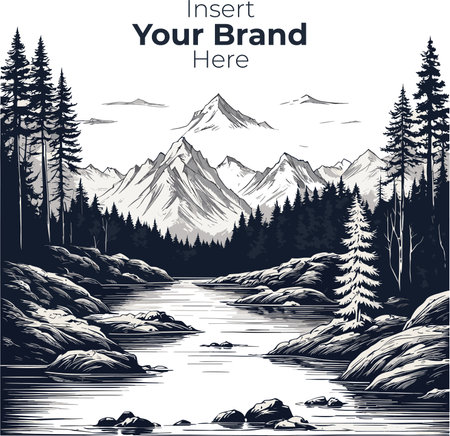Mountains and river. Hand drawn vector illustration for your design.のイラスト素材